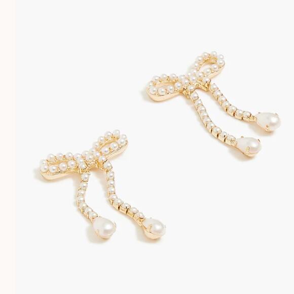 NWT J.Crew Pearl Bow Earrings Gold - Picture 1 of 5